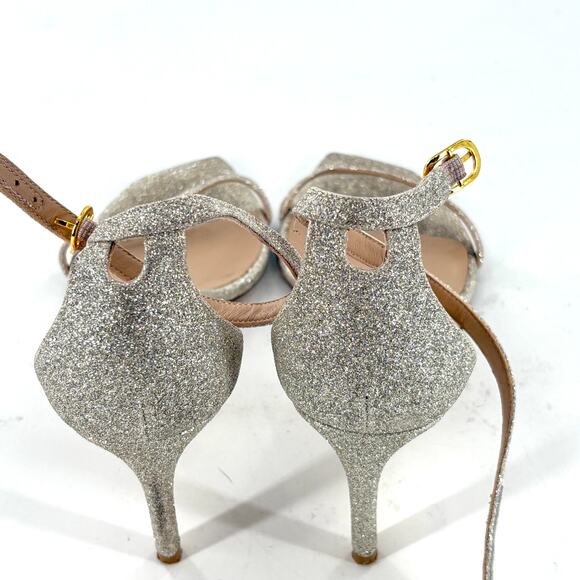 Stuart Weitzman Nudistcurve Heels 9 Platino Silver Sandal Wedding Bridal Glam - Picture 7 of 10